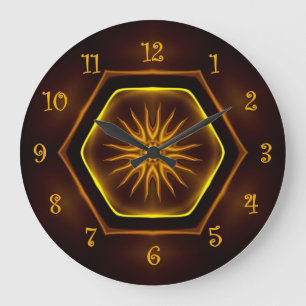Toskanische Farben, Neon Starburst 01 Gold, Marone Große Wanduhr