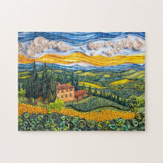 Toskanische Hügellandschaft im Quilling-Stil Puzzle
