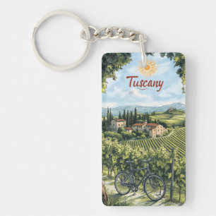 Toskanische Landschaft mit Weinbergen und einem Fa Schlüsselanhänger