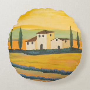 Toskanische Landschaft, privater Maler, Acrylmaler Rundes Kissen
