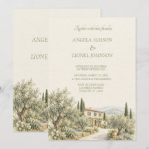 Toskanische Villa Olivenhain Aquarell Hochzeit