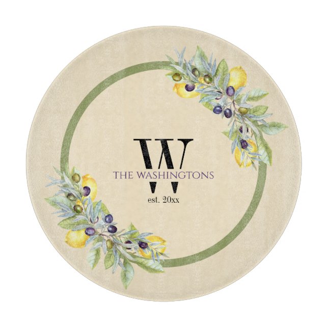 Toskanischer Lemons Olives Runde Küche Schneidebrett (Vorderseite)