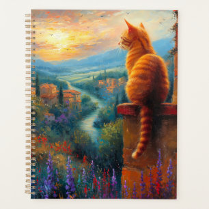 Toskanischer Sonnenuntergang mit einer Ingwerkatze Planer