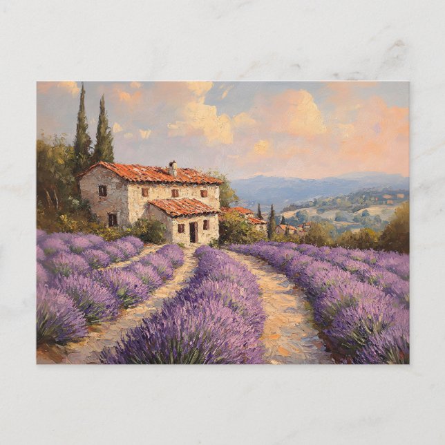 Toskanisches Lavenderfeld mit SteinHütte Postkarte (Vorderseite)