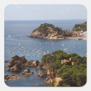 TOSSA DE MAR. Stadt an der Costa Brava. Quadratischer Aufkleber