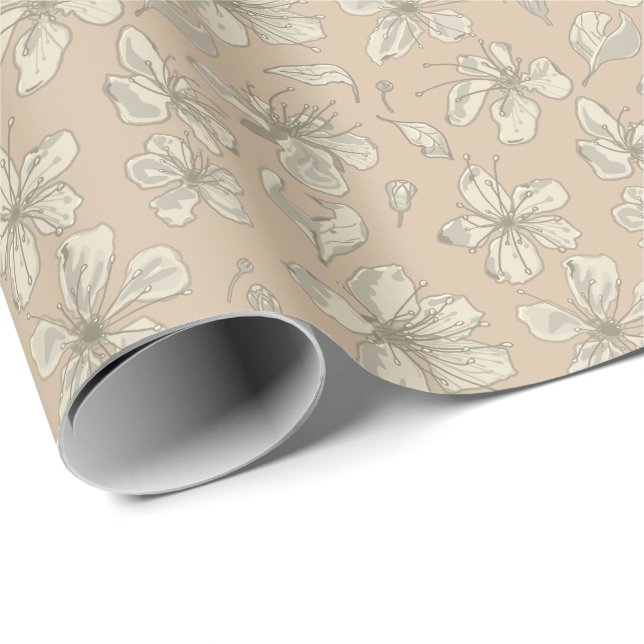 Tossblüten auf hellbeige - nahtloses Muster Geschenkpapier (Rolleneckpunkt)