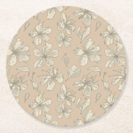 Tossblüten auf hellbeige - nahtloses Muster Runder Pappuntersetzer