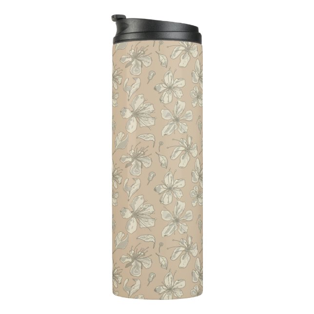 Tossblüten auf hellbeige - nahtloses Muster Thermosbecher (Nach rechts gedreht)