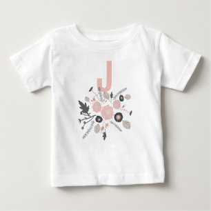 Tossed Blume Motif Grau Pink Schwarz mit anfänglic Baby T-shirt