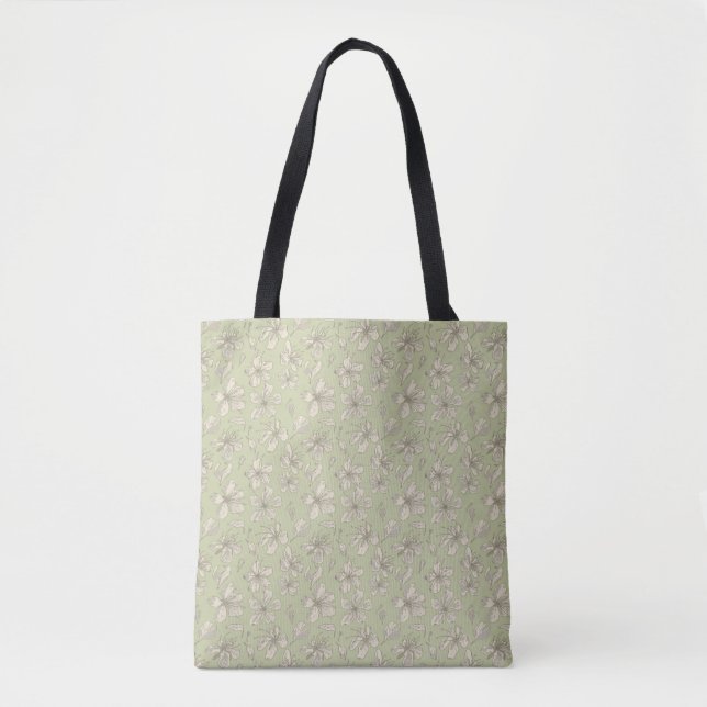 Tossed Blüten auf Olive Green - nahtloses Muster. (Vorderseite)
