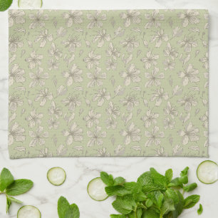 Tossed Blüten auf Olive Green - nahtloses Muster. Geschirrtuch