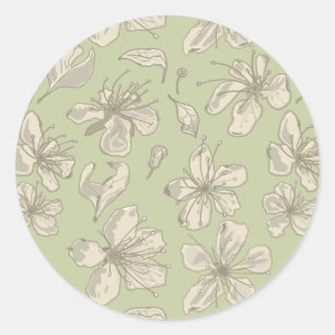 Tossed Blüten auf Olive Green - nahtloses Muster. Runder Aufkleber