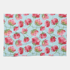 Tossed Crimson Red Watercolor Florals Polka Dots Geschirrtuch