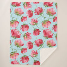 Tossed Crimson Red Watercolor Florals Polka Dots