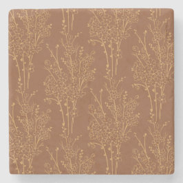 Tossed Floral Silhouette Botanical | Burnt Umber Steinuntersetzer