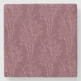 Tossed Floral Silhouette Botanical | Deep Burgundy Steinuntersetzer