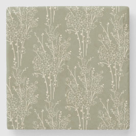 Tossed Floral Silhouette Botanical | Muted Khaki Steinuntersetzer