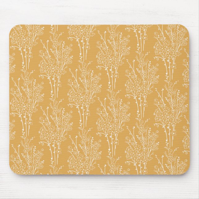 Tossed Floral Silhouette Botanical | Muted Ochre Mousepad (Vorne)