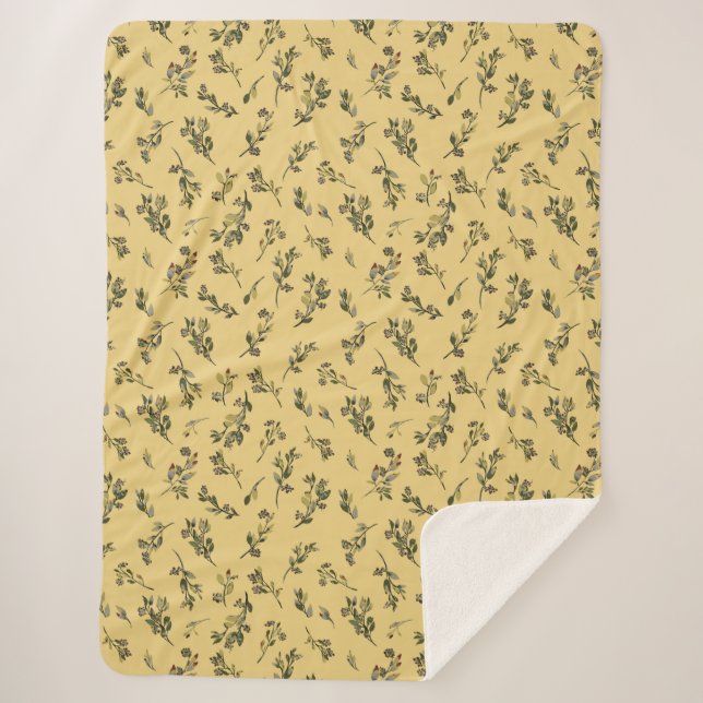 Tossed Floral Wildblumen auf Jonquil Yellow Sherpadecke (Vorderseite)