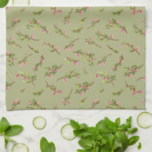 Tossed Floral Wildblumen auf Pistachio Green Geschirrtuch