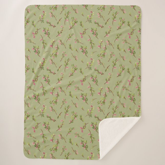 Tossed Floral Wildblumen auf Pistachio Green Sherpadecke (Vorderseite)
