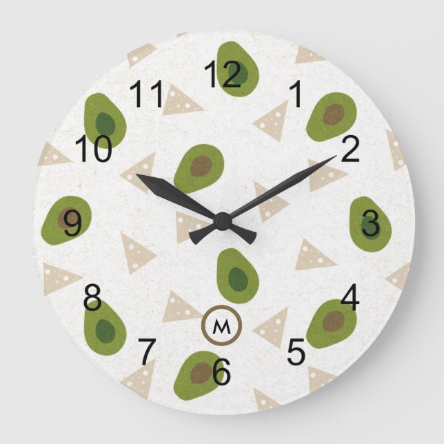 Tossgrüne Avocados-Wall-Uhr Große Wanduhr (Vorderseite)