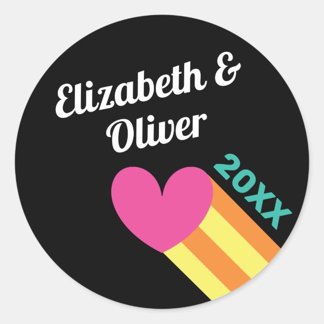 Total 80er Pink Heart Wedding Runder Aufkleber (Vorderseite)