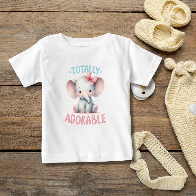 Total Adorable Baby Elephant Pink Baby Girl Gesche Baby T-shirt (Baby Elephant Pink Gray T-shirt for Baby Girl. Baby shower gift, New baby gift Totally Adorable)