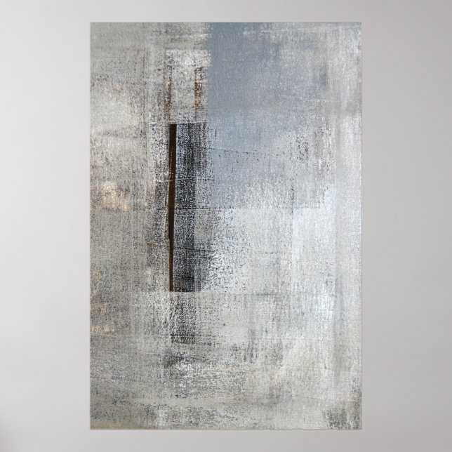"Total Loner" Abstrakte Kunst in Grau und Beige Poster (Vorne)