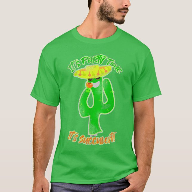 Total Neon Sukkulentes Party Time Cactus Cartoon T-Shirt (Vorderseite)
