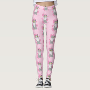 Total Niedlich Graue Katze Liebe Cartoon Muster Ku Leggings
