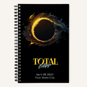 Total Solar Eclipse 2024 Ihr City Staat Black Notizbuch