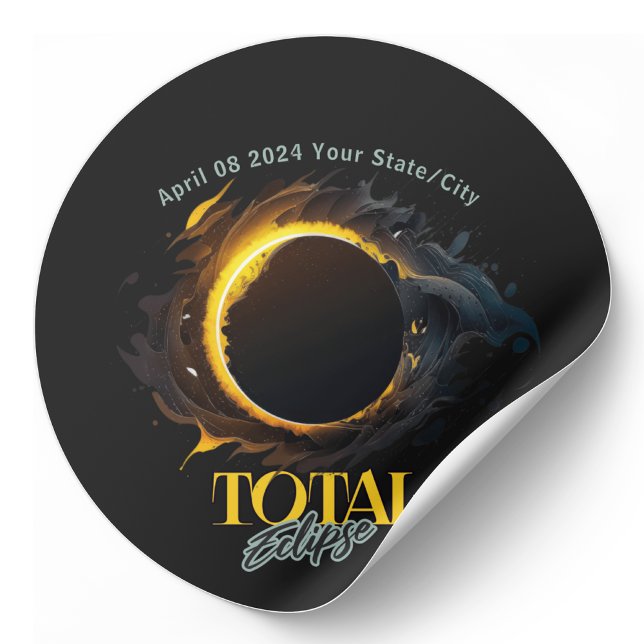 Total Solar Eclipse 2024 Ihr City Staat Black Runder Aufkleber (Von Creator hochgeladen)