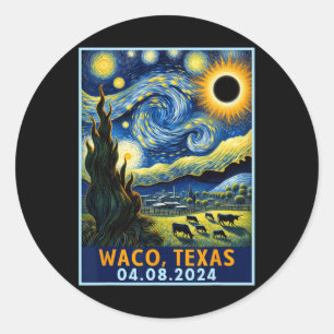 Total Solar Eclipse 2024 Waco Texas Van Gogh Starr Runder Aufkleber