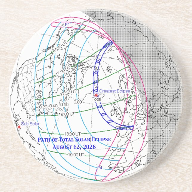 Total Solar Eclipse 2026 Map Getränkeuntersetzer (Vorne)