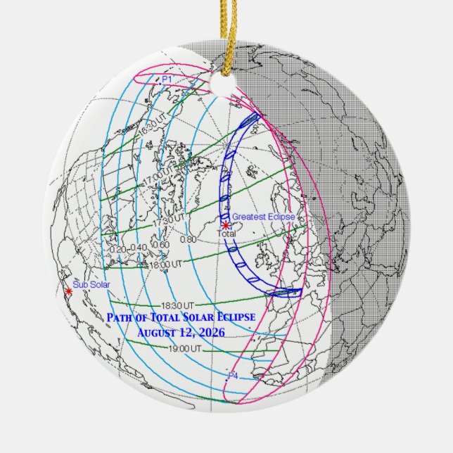 Total Solar Eclipse 2026 Map Keramik Ornament (Vorne)