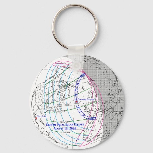 Total Solar Eclipse 2026 Map Schlüsselanhänger (Vorderseite)
