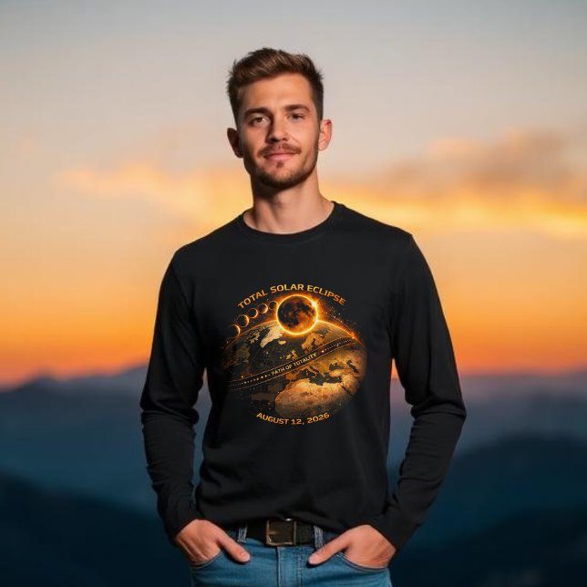 Total Solar Eclipse 2026-Path of Totality T-Shirt (Total Solar Eclipse 2026-Path of Totality Long sleeve t shirt)