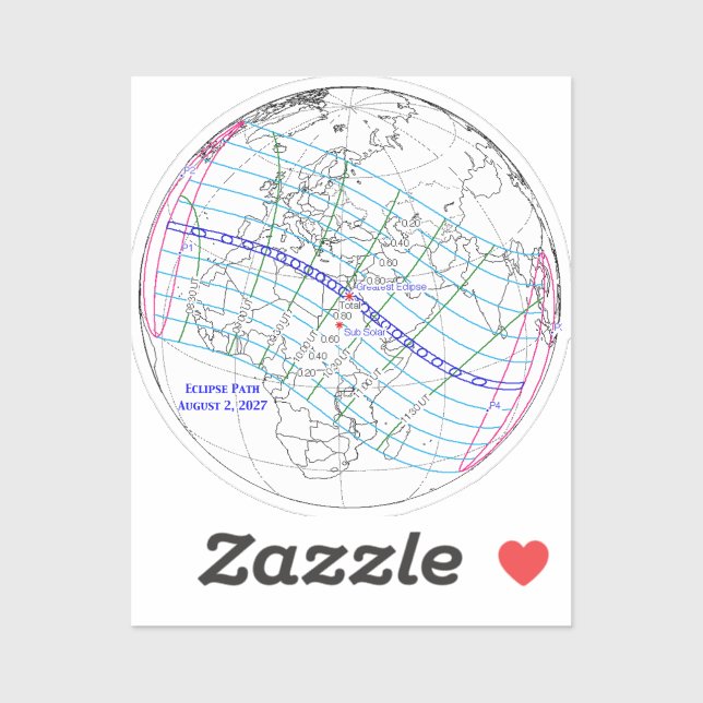 Total Solar Eclipse 2027 Map Aufkleber (Blatt)