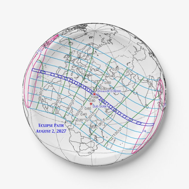 Total Solar Eclipse 2027 Map Pappteller (Vorderseite)