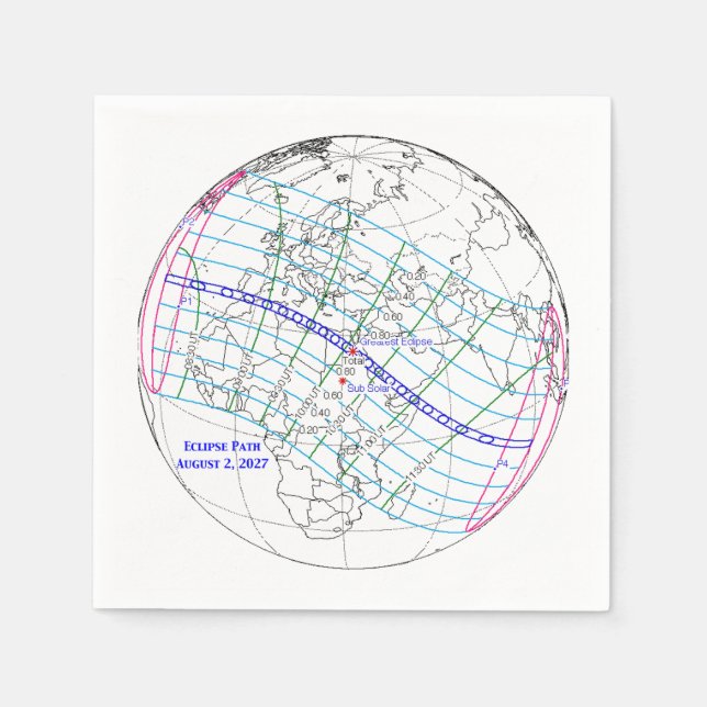 Total Solar Eclipse 2027 Map Serviette (Vorderseite)