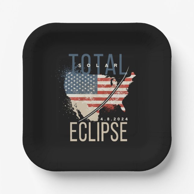 Total Solar Eclipse 4.8.2024 Patriotic USA Karte Pappteller (Vorderseite)