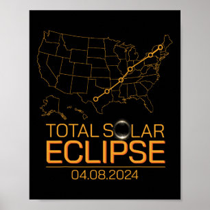 Total Solar Eclipse 8. April 2024 US-Karte Totalit Poster