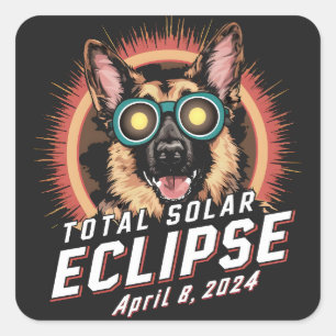 Total Solar Eclipse April 2024 German Shepherd Dog Quadratischer Aufkleber