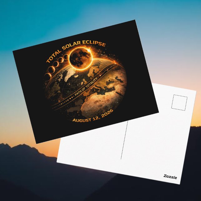 Total Solar Eclipse August 2026 Path of Totality Postkarte (Total Solar Eclipse August 2026 Path of Totality Postcard )