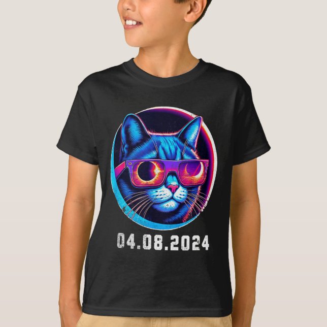 Total Solar Eclipse Cat Retro Illustration T-Shirt (Vorderseite)