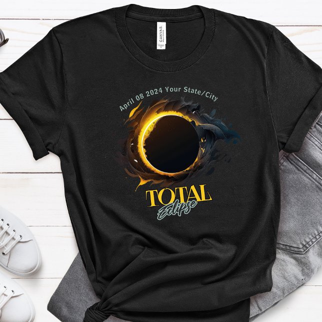 Total Solar Eclipse Geschenk 2024 Ihr City Staat T-Shirt (Von Creator hochgeladen)