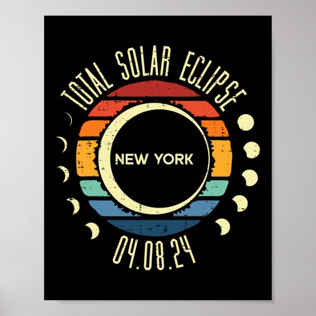 Total Solar Eclipse New York Retro 04.08.24 Men Wo Poster (Vorne)