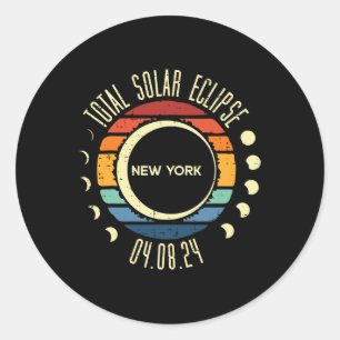 Total Solar Eclipse New York Retro 04.08.24 Men Wo Runder Aufkleber
