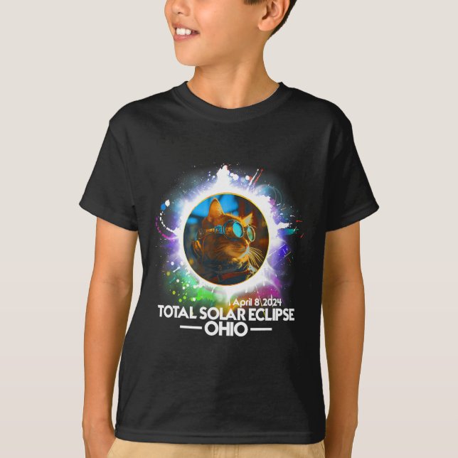 Total Solar Eclipse Ohio Cat Design T-Shirt (Vorderseite)